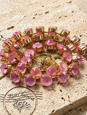 Bubble Gum Pink Crystals In Classic Statement 14K Gold Plated Necklace